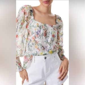 Alice + Olivia Rowa Smocked Eyelet Blouse